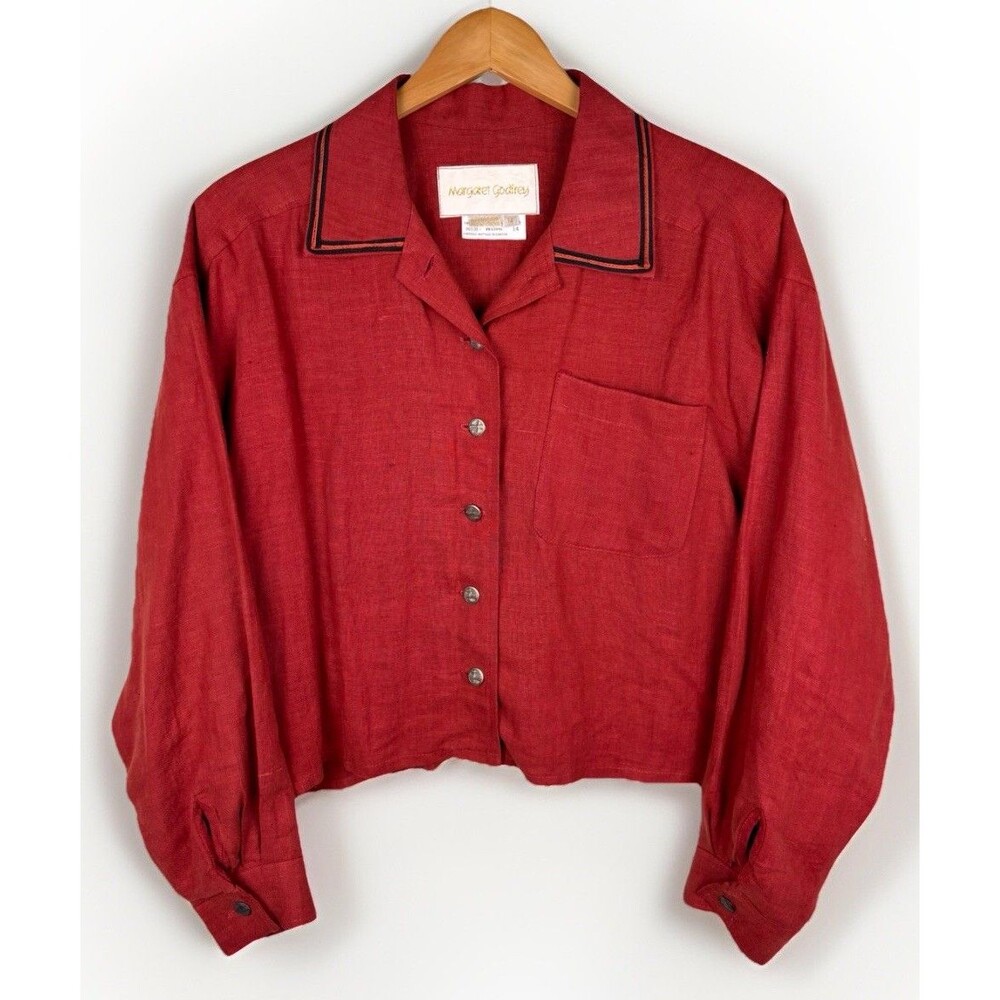 Vintage Nautical Red Rust Linen Shirt Size 14/Size 10 Mod Godfrey